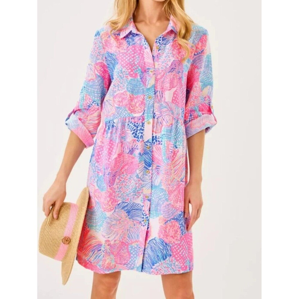 Lilly Pulitzer Shaela Mini Women's Shirt Dress Buttondown Printed Boho S 290202